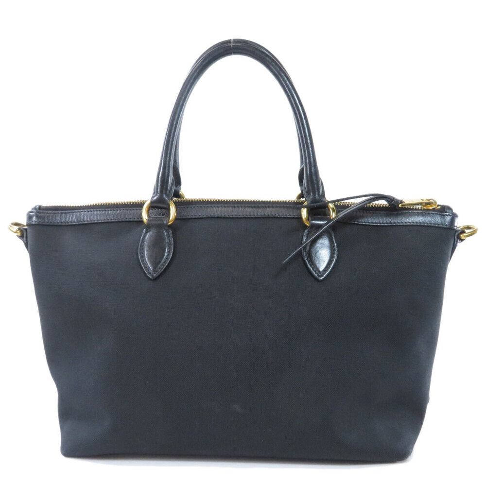 Prada handles rolled Logo Tote black leather Bag 2Way top canvas Jacquard